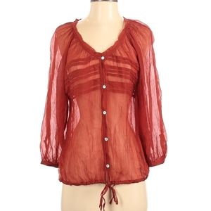 Kimchi blue sheer puffy sleeves fall burnt orange blouse - urban outfitters fall